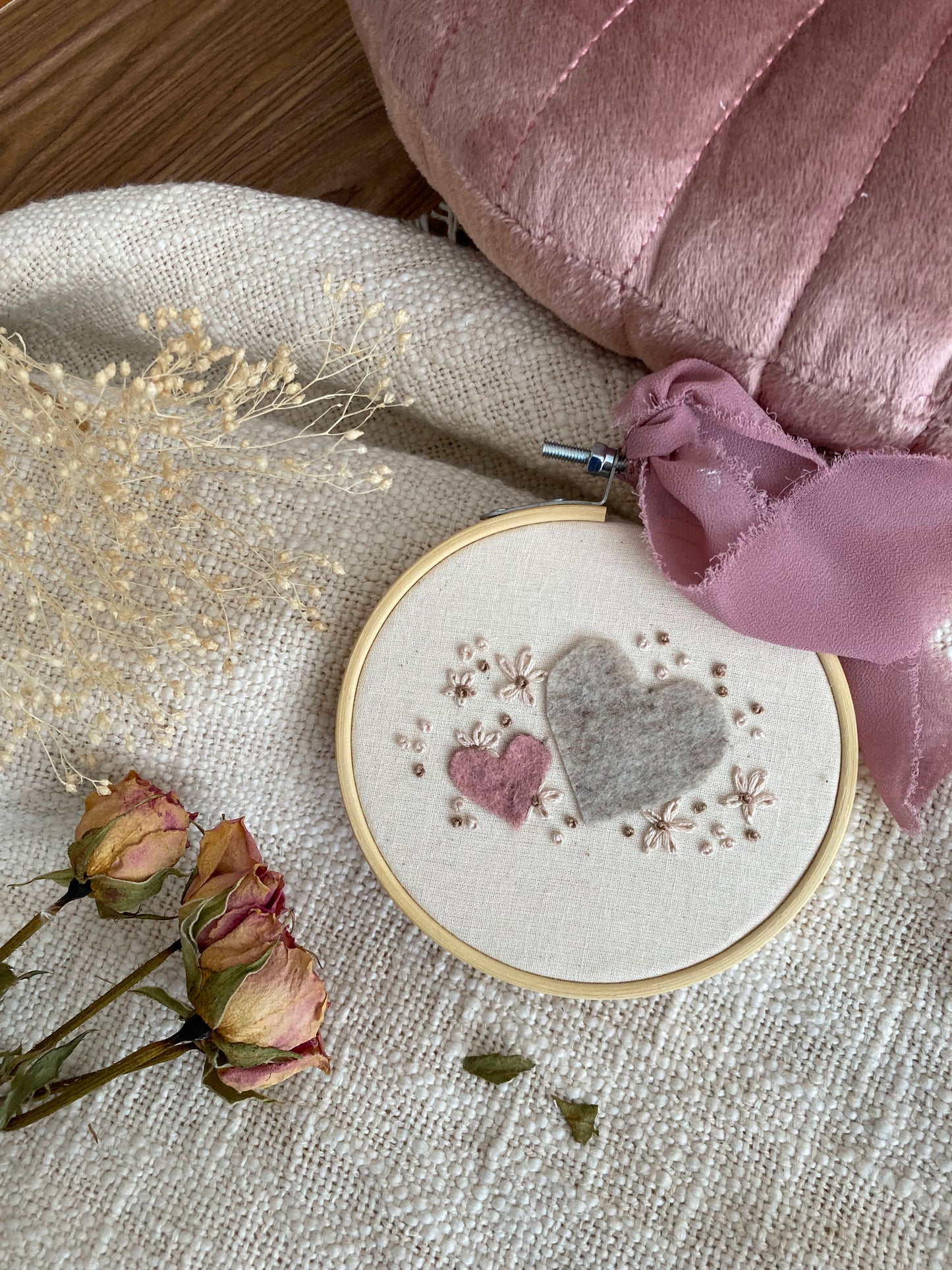 Coeurs grand beige et petit rose