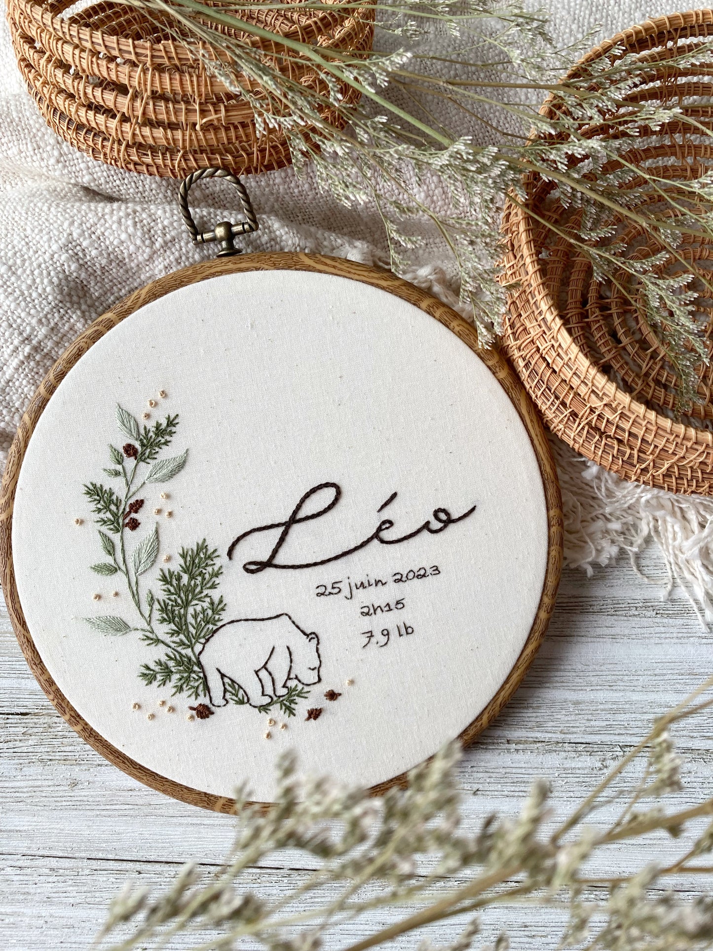 Léo - broderie pour enfant thématique forêt et ourson