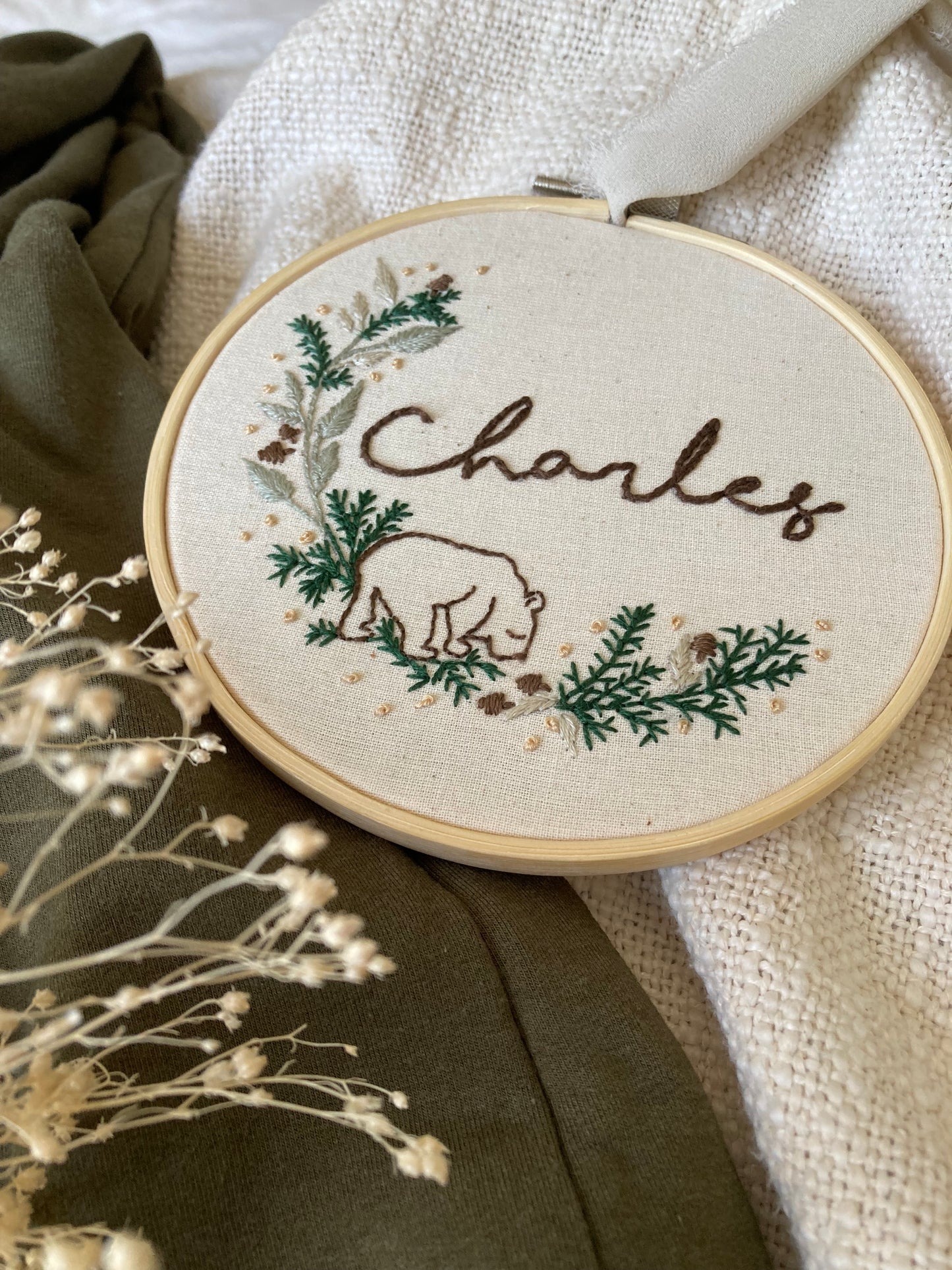 Léo - broderie pour enfant thématique forêt et ourson