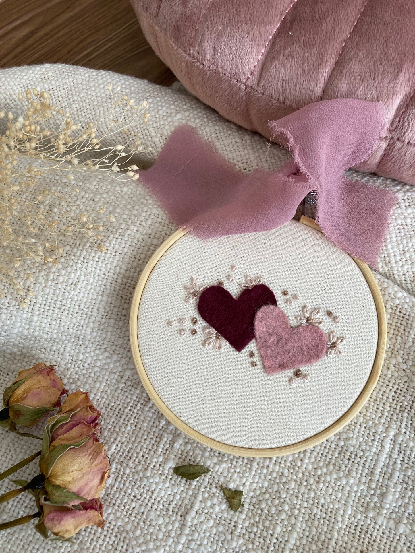 Coeurs bourgogne et rose