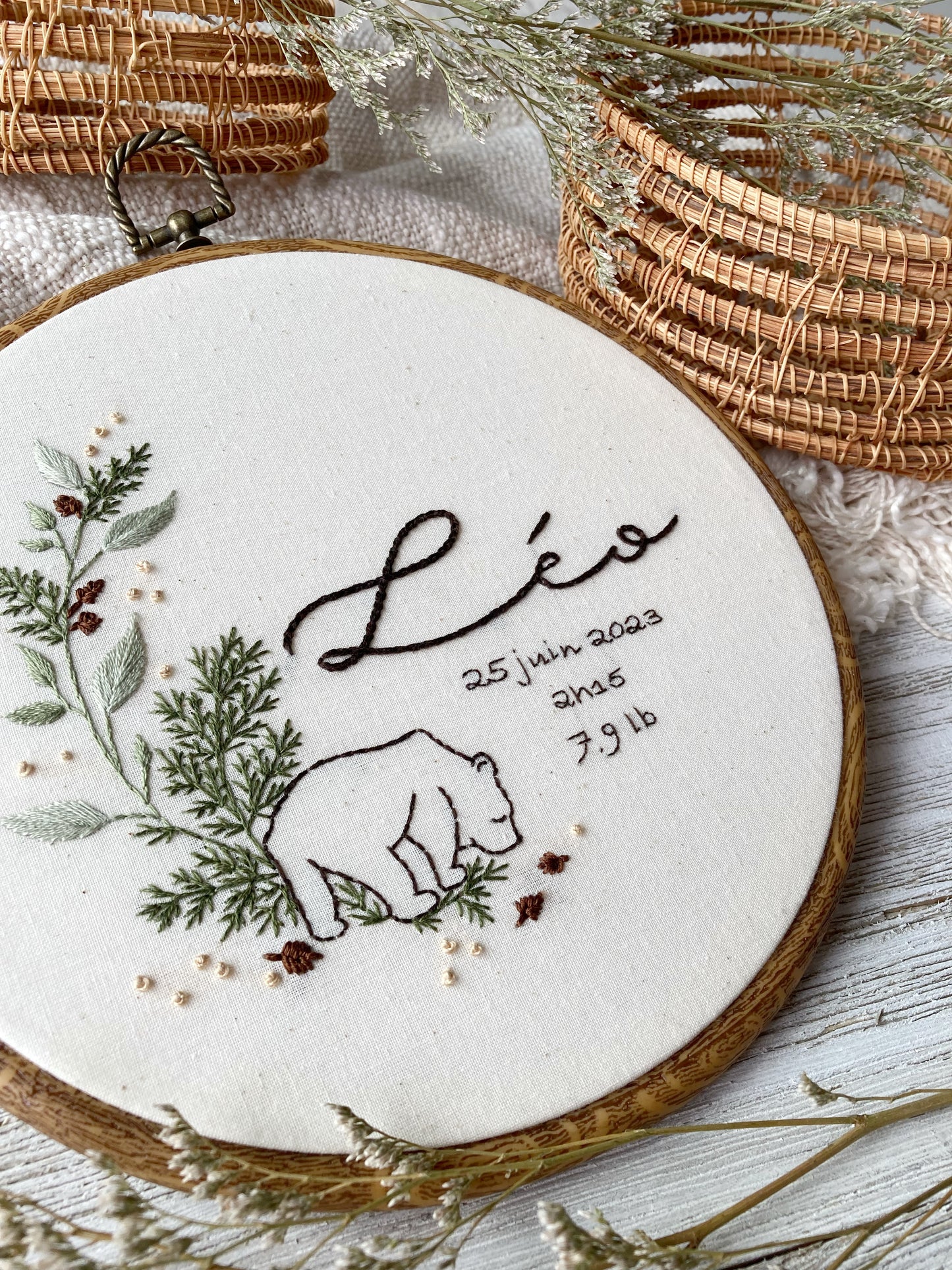 Léo - broderie pour enfant thématique forêt et ourson
