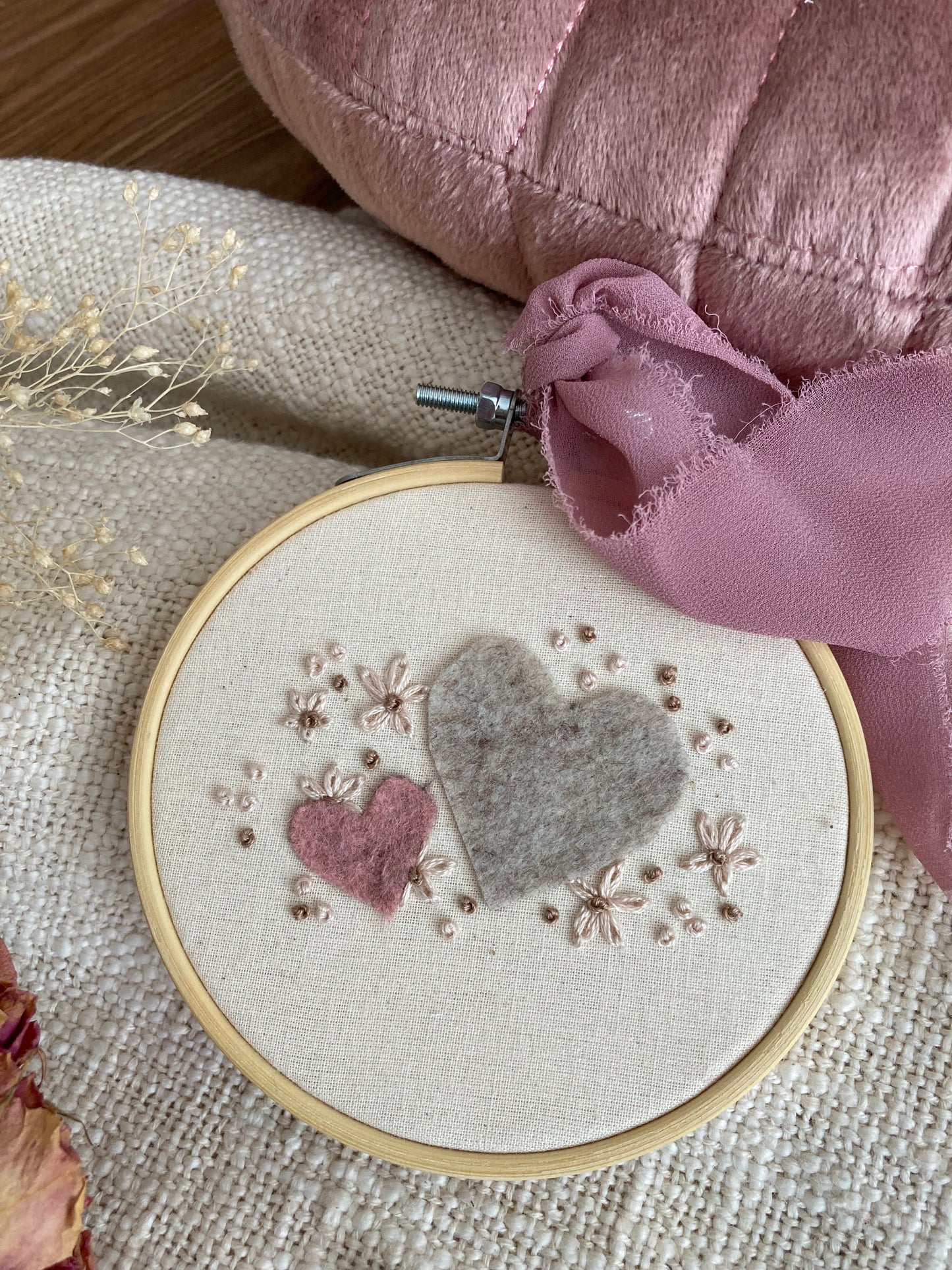 Coeurs grand beige et petit rose